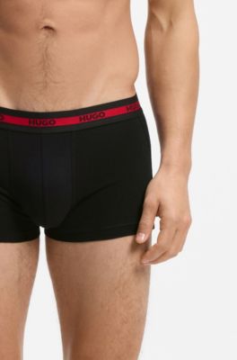 Paquete de tres calzoncillos de algod&oacute;n el&aacute;stico con logos, Negro
