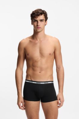 Paquete de tres calzoncillos de algod&oacute;n el&aacute;stico con logos, Negro