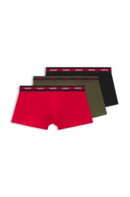 Three-pack of stretch-cotton trunks with logo waistbands, Patterned