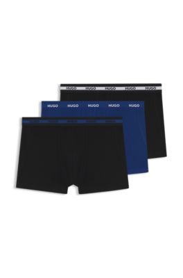 Three-pack of stretch-cotton trunks with logo waistbands, Patterned