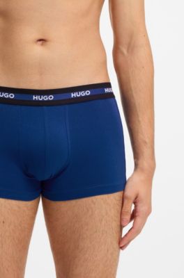 Three-pack of stretch-cotton trunks with logo waistbands, Patterned