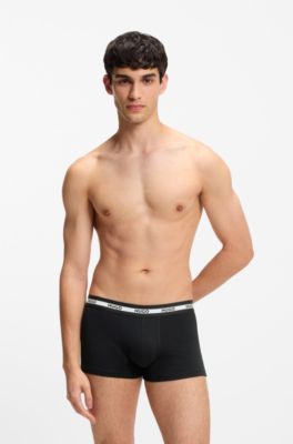 Three-pack of stretch-cotton trunks with logo waistbands, Patterned