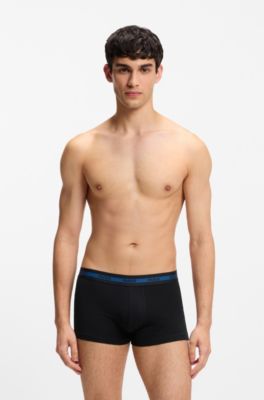 Three-pack of stretch-cotton trunks with logo waistbands, Patterned