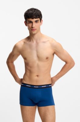 Three-pack of stretch-cotton trunks with logo waistbands, Patterned