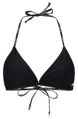 Hugo Branded-strap Triangle Bikini Top With Logo Detail In Black