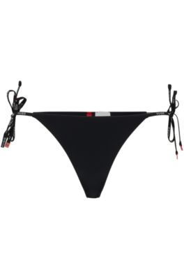 Hugo Tie-side Bikini Bottoms With Logo Print In Black