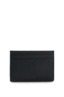 Hugo Boss Matte-leather Card Holder With Embossed Logo In Black
