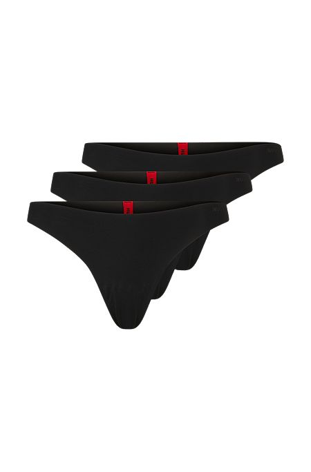 Three-pack of microfibre thongs with logo print, Black
