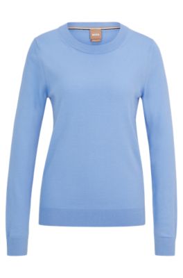 Hugo Boss Crew-neck Sweater In Responsibly Sourced Merino Wool In Light Blue