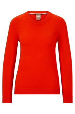 Hugo Boss Crew-neck Sweater In Responsibly Sourced Merino Wool In Orange