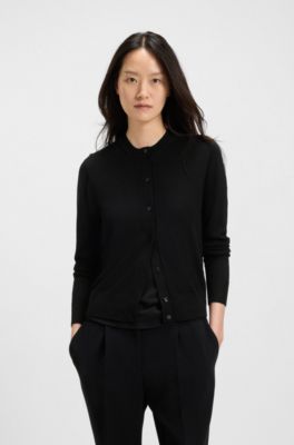 Merino-wool cardigan with button front, Black