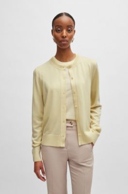 C&aacute;rdigan de lana merina con botones, Amarillo claro