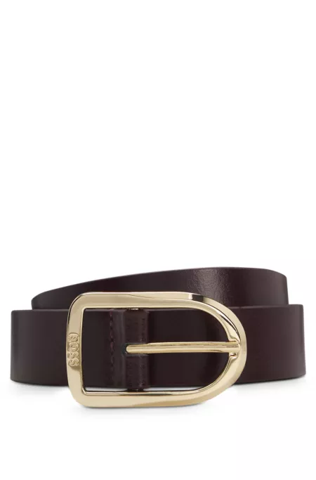 Leather belt with gold-tone buckle