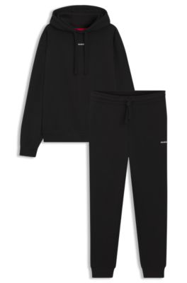 Ensemble de surv&ecirc;tement deux pi&egrave;ces en molleton de coton avec logo imprim&eacute;, Noir