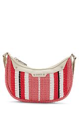 Leather-trimmed crossbody bag in multi-colored raffia, Pink