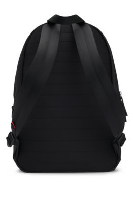 Backpack with red rubber logo label and top handle, Black