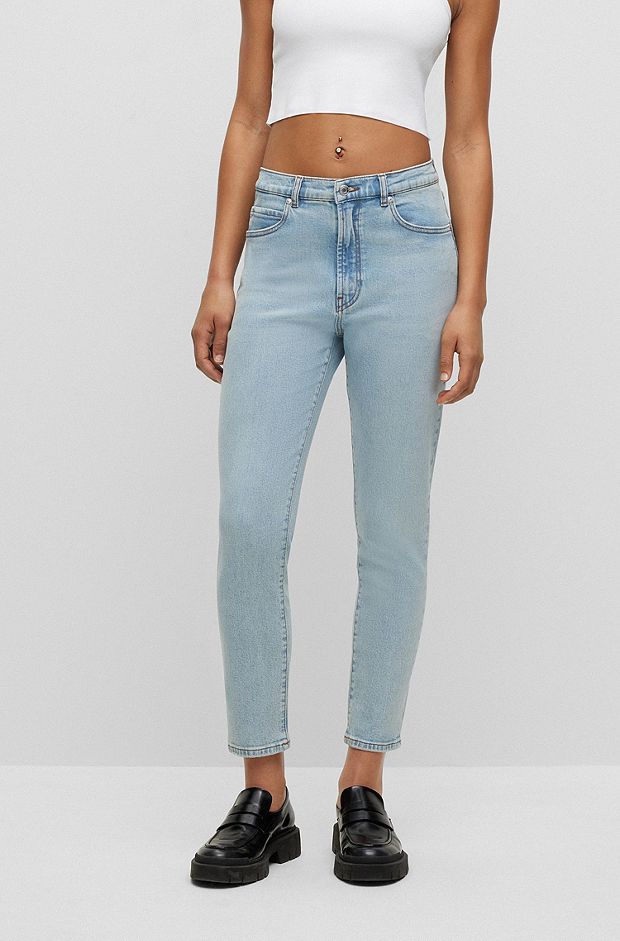 Slim-fit jeans in vintage-wash stretch denim, Turquoise