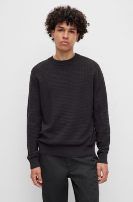 Shop Hugo Cotton Sweater With Jacquard Pattern In Black
