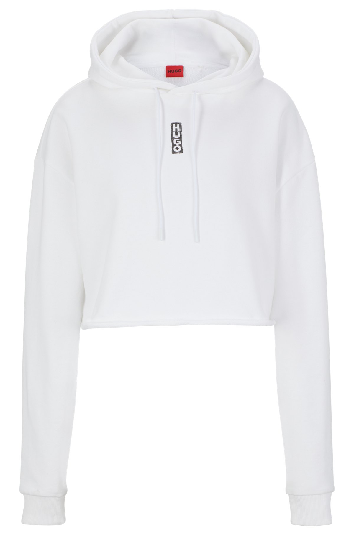 HUGO - Cotton-terry cropped hoodie with vertical logo