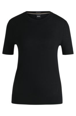 Shop Hugo Boss Short-sleeved Sweater In Merino Wool In Black