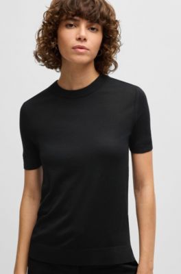 Short-sleeved sweater in Merino wool, Black