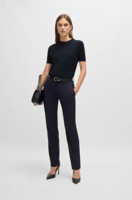 Short-sleeved sweater in Merino wool, Dark Blue