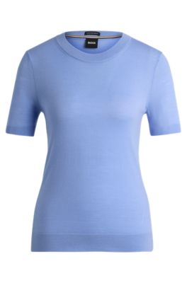 Short-sleeved sweater in Merino wool, Blue