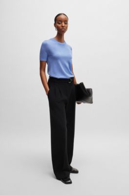 Short-sleeved sweater in Merino wool, Blue