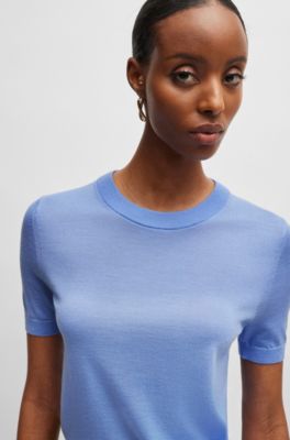 Short-sleeved sweater in Merino wool, Blue