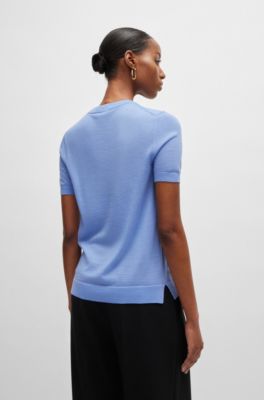 Short-sleeved sweater in Merino wool, Blue