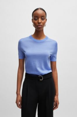 Short-sleeved sweater in Merino wool, Blue