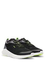 Mixed-material trainers with mesh details, Dark Grey