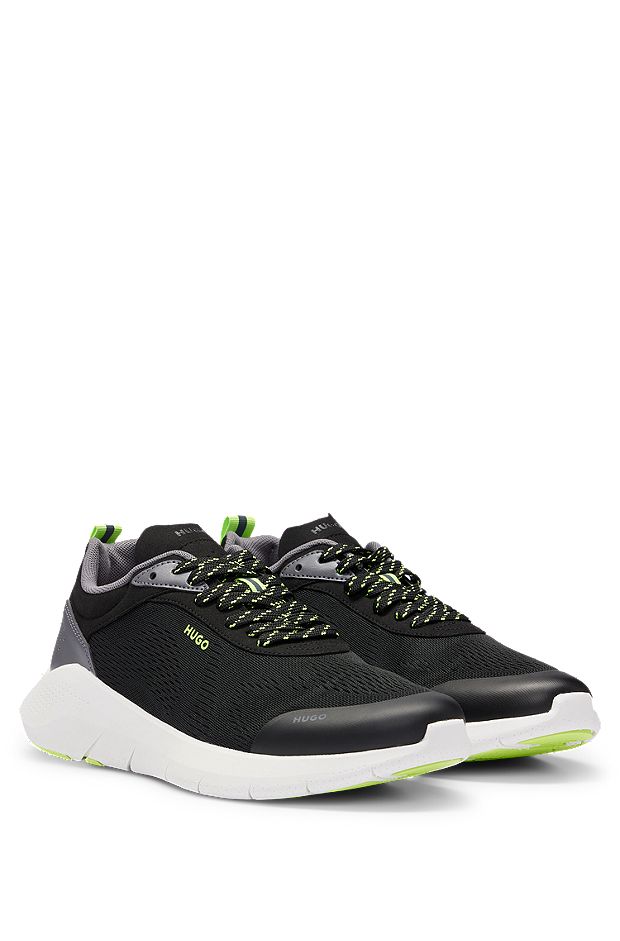Mixed-material trainers with mesh details, Dark Grey