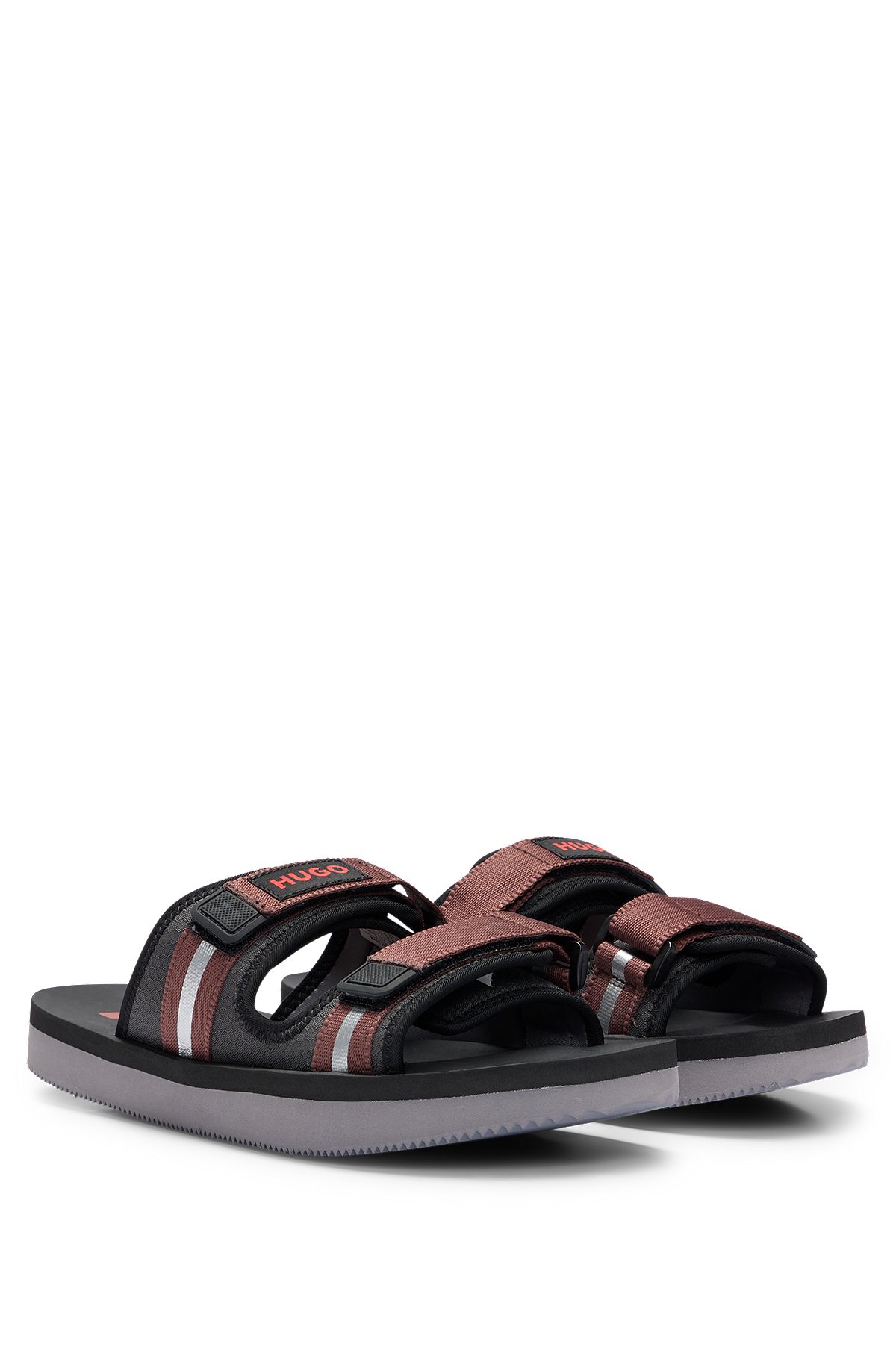 Logo sandals with twin touch-closure straps, Light Grey