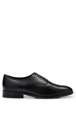 Hugo Boss Grained-leather Oxford Shoes With Embossed Logo In Black