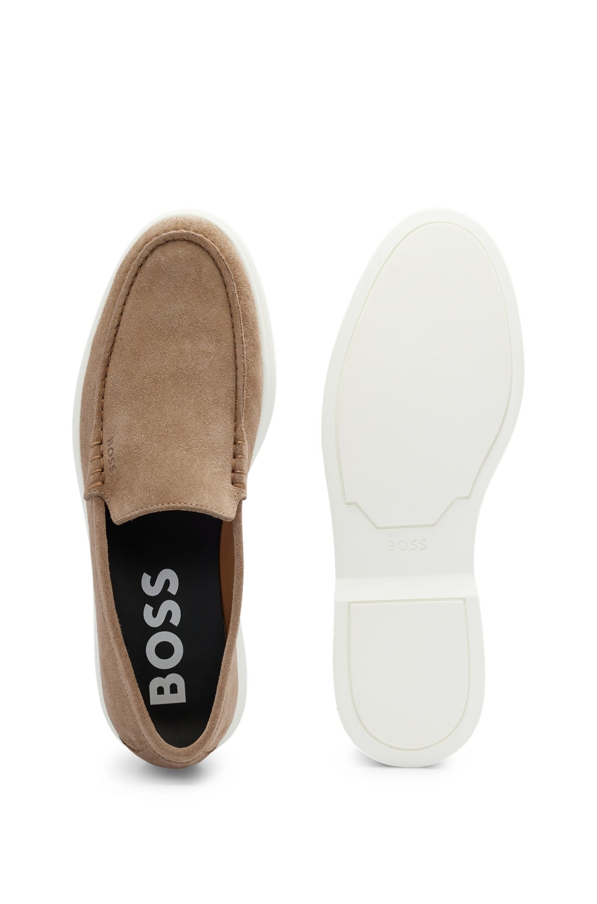 ihærdige Triumferende Fellow BOSS - Suede loafers with embossed logo and TPU outsole