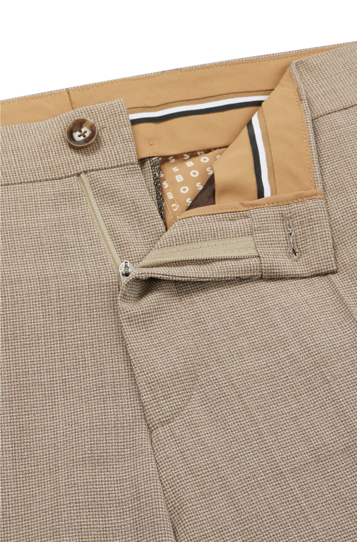 BOSS - Flat-front trousers in micro-patterned virgin wool