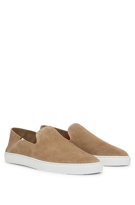 Suede slip-on shoes with signature-stripe flag, Beige