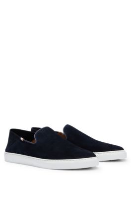 BOSS Suede slip on shoes with signature stripe flag