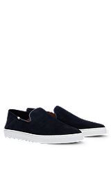 Suede slip-on shoes with signature-stripe flag, Dark Blue