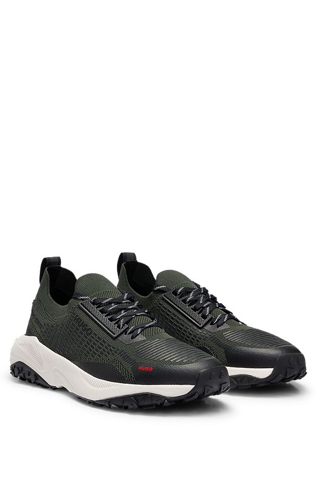 Sock trainers with chunky sole and statement branding, Dark Green