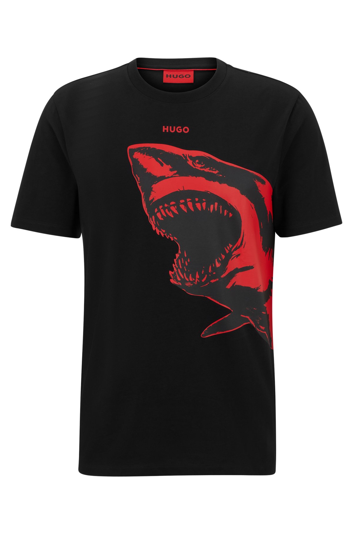 HUGO - Cotton-jersey T-shirt with red shark print