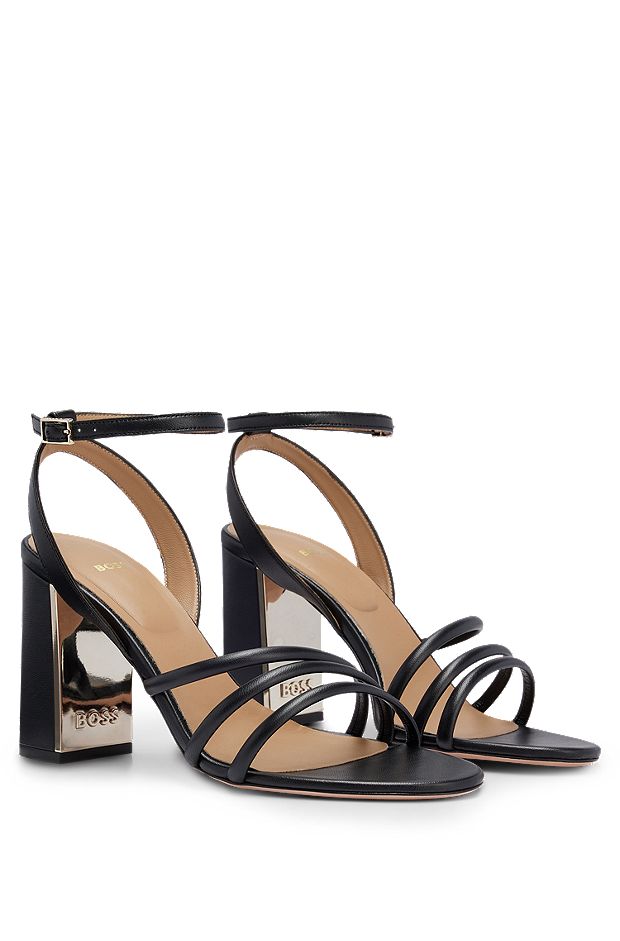 Nappa-leather sandals with block heel and straps, Black