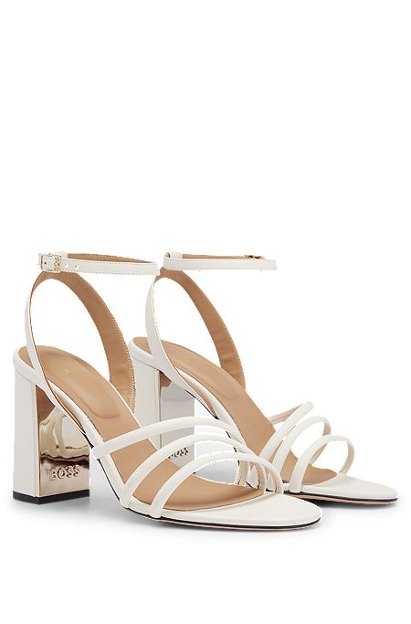 Nappa-leather sandals with block heel and straps, White