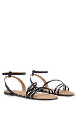 Nappa-leather strappy sandals with flat sole, Black