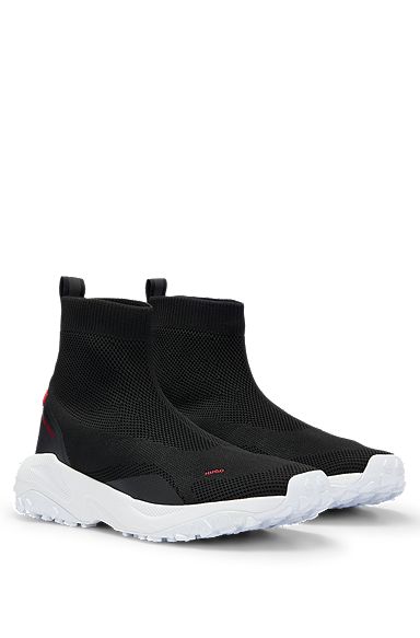 High-top sock trainers with chunky sole and branding, Black