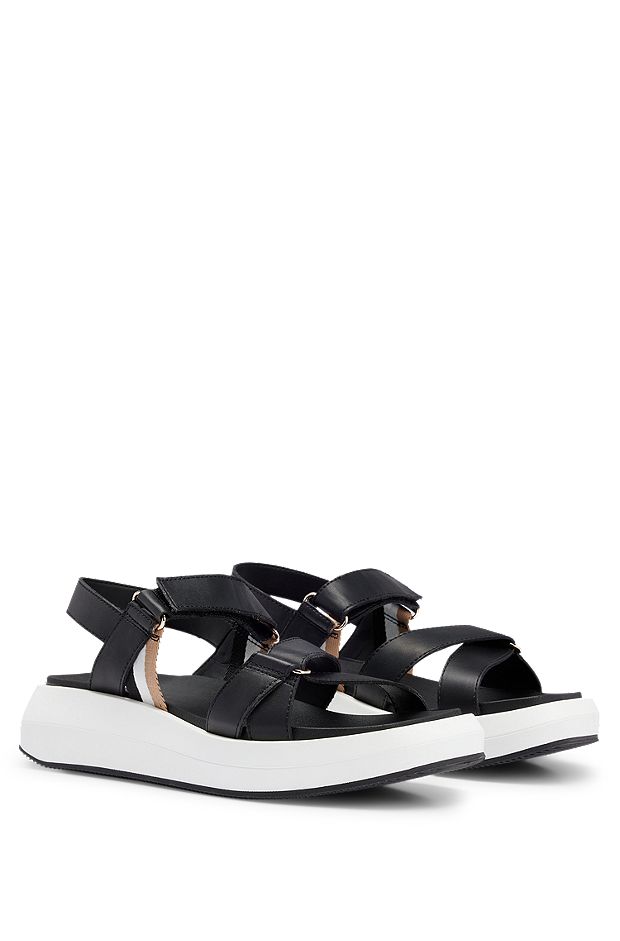 Riptape-strap sandals with buckle and signature stripe, Black