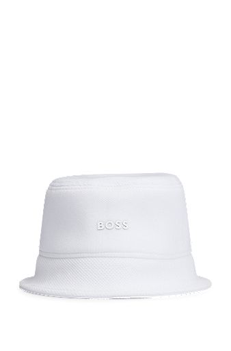 Cotton-piqué bucket hat with logo detail, White