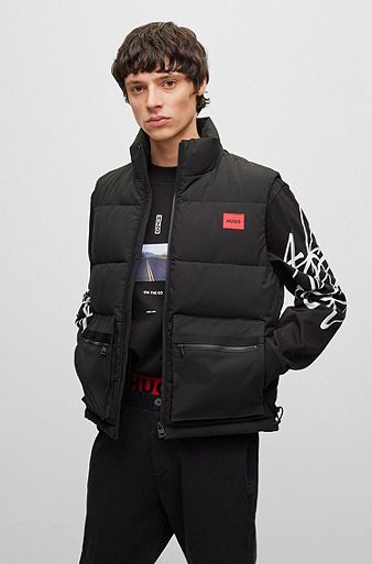 Water-repellent gilet with red logo badge, Black