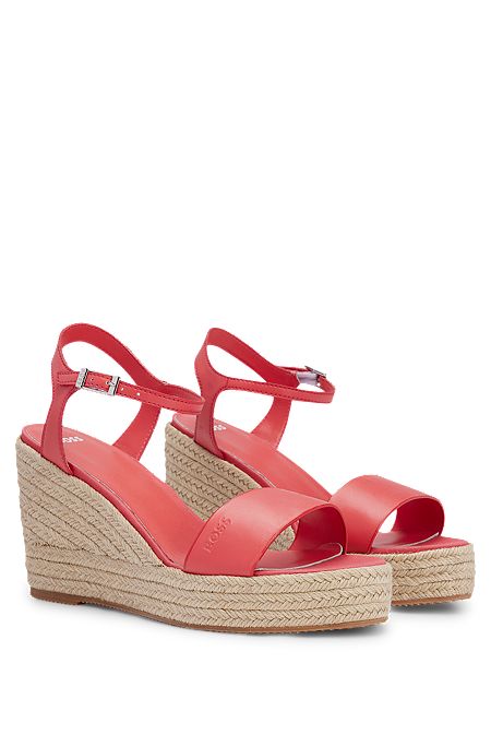 Rope-wedge sandals with leather-blend uppers, Pink